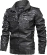 Мужская байкерская куртка из искусственной кожи KEFITEVD, зимняя армейская куртка с воротником-стойкой, винтажная искусственная кожа, повседневная куртка-авиатор / мотоциклетная куртка Grau,